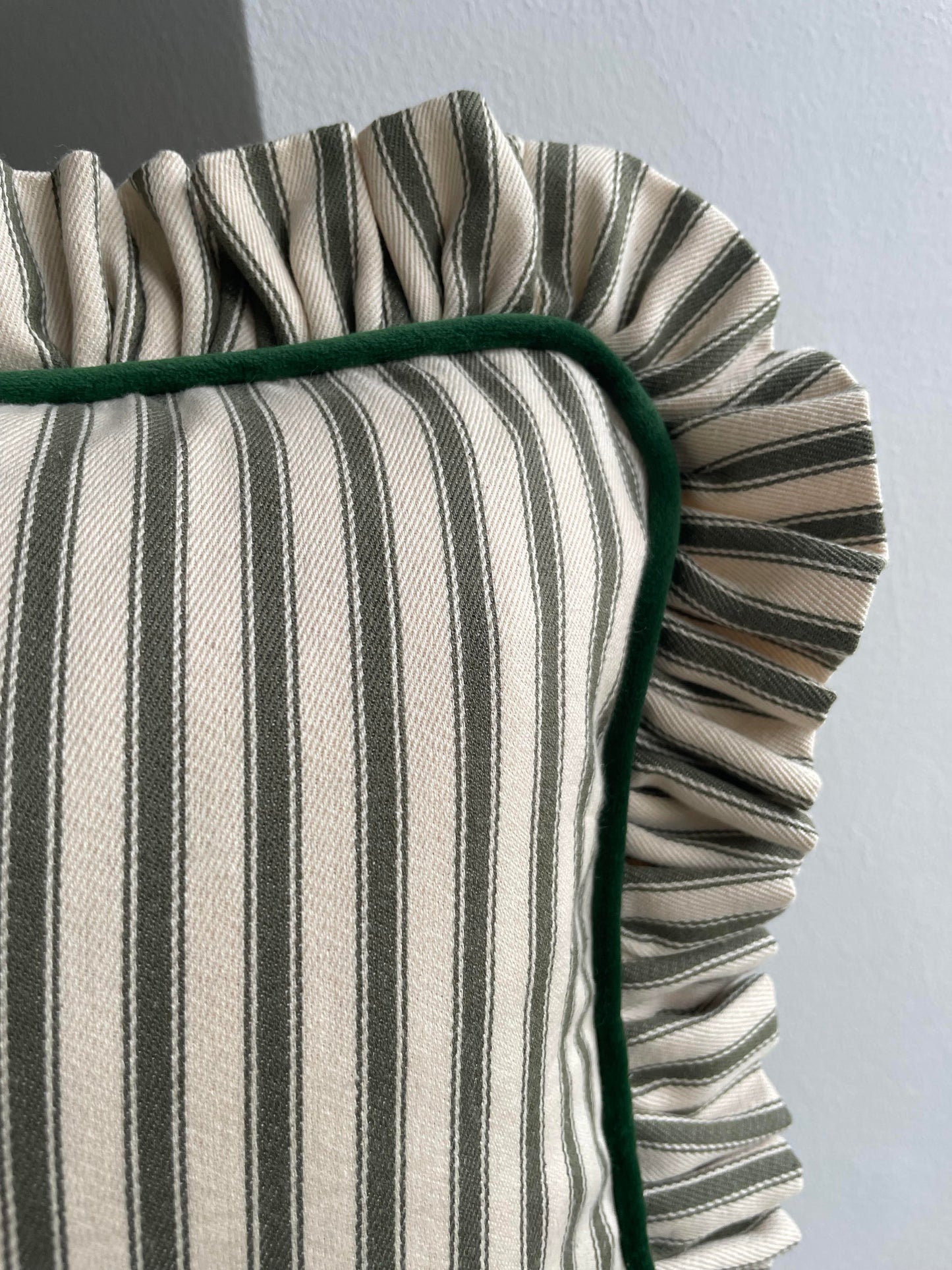 Olive Ticking Stripe Cushion