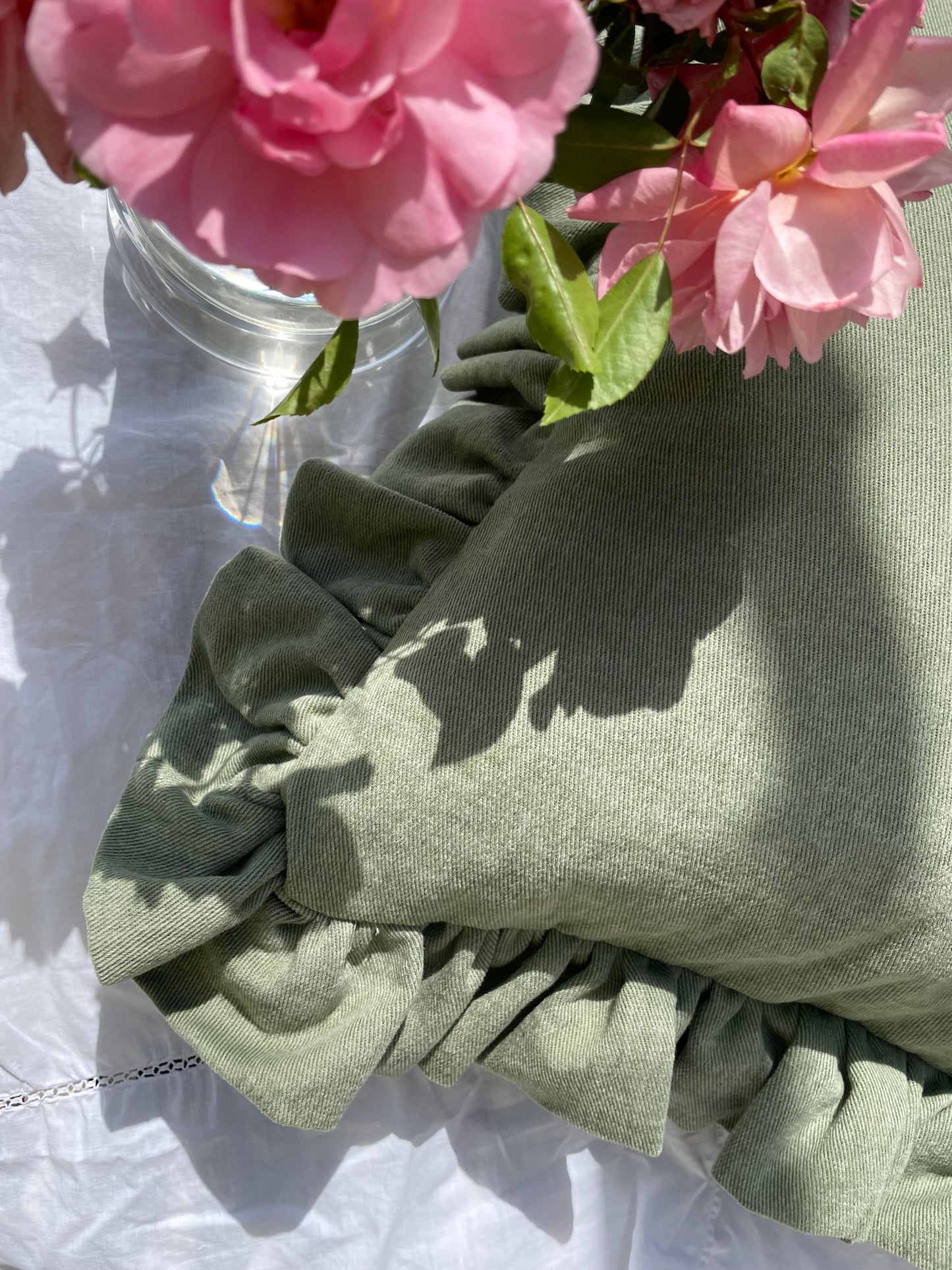 Ruffle Brushed Sage Cushion