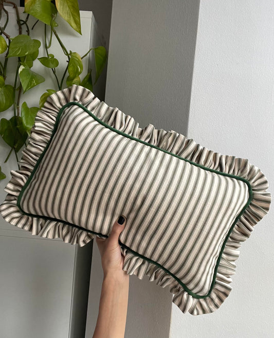 Olive Ticking Stripe Cushion