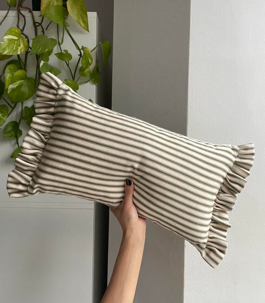 Olive Ticking Stripe Cushion