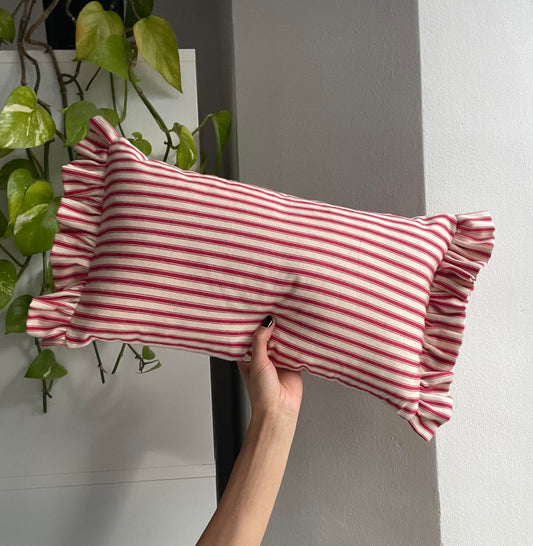 Cerise Ticking Stripe Cushion