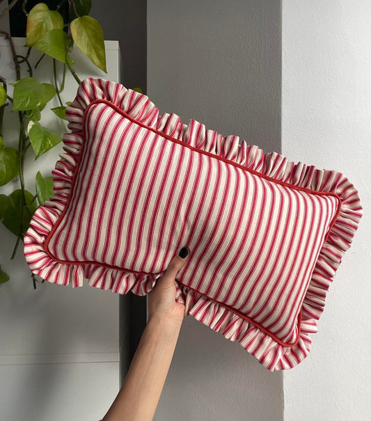 Cerise Ticking Stripe Cushion