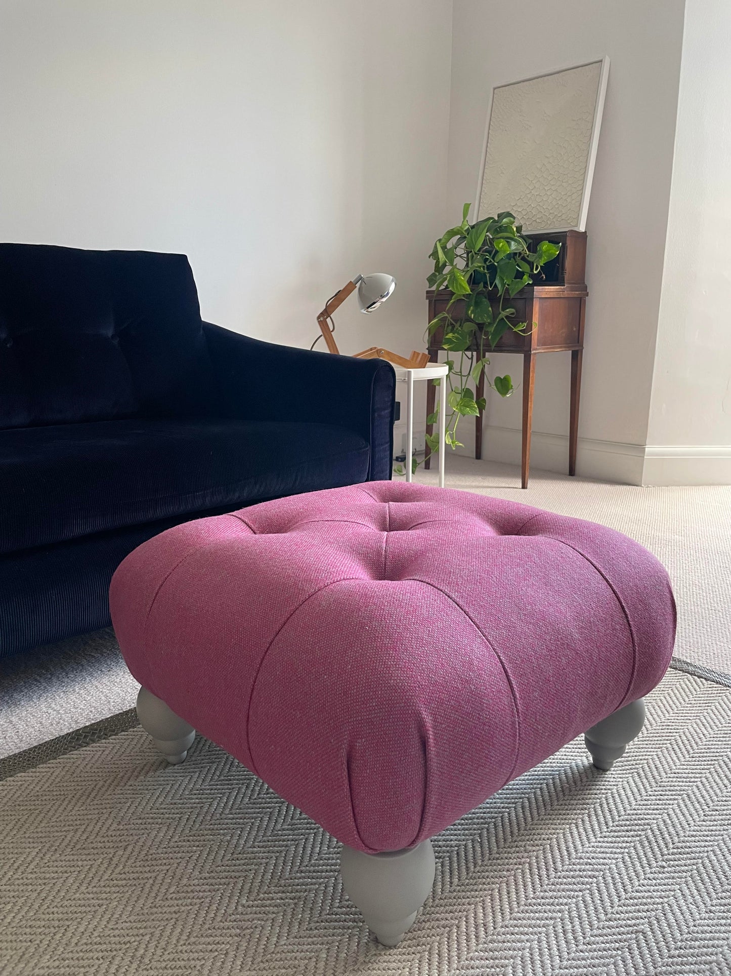 Pink Tweed Footstool